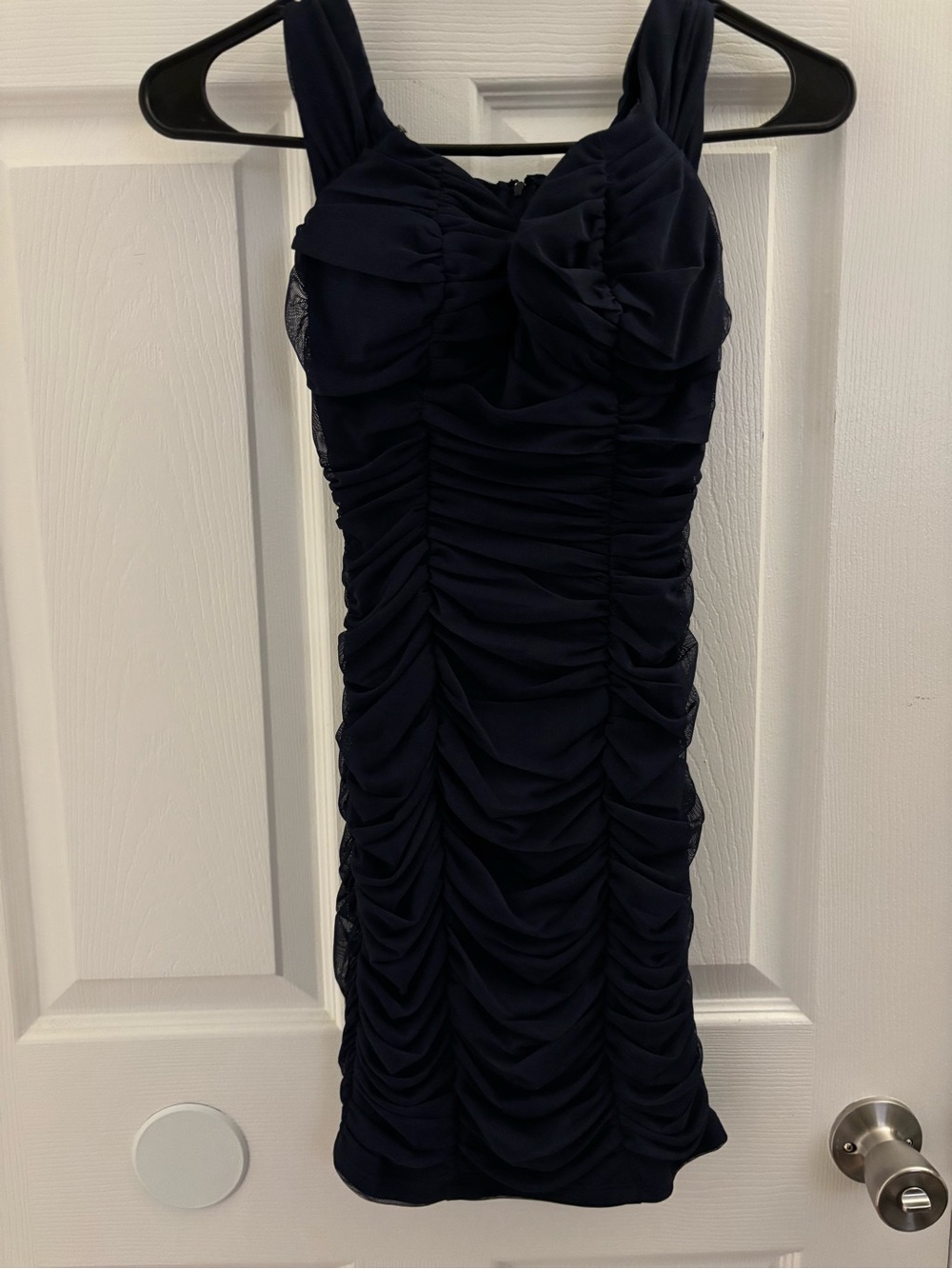 Crystal Doll Navy Evening Dress with Sweetheart Neckline